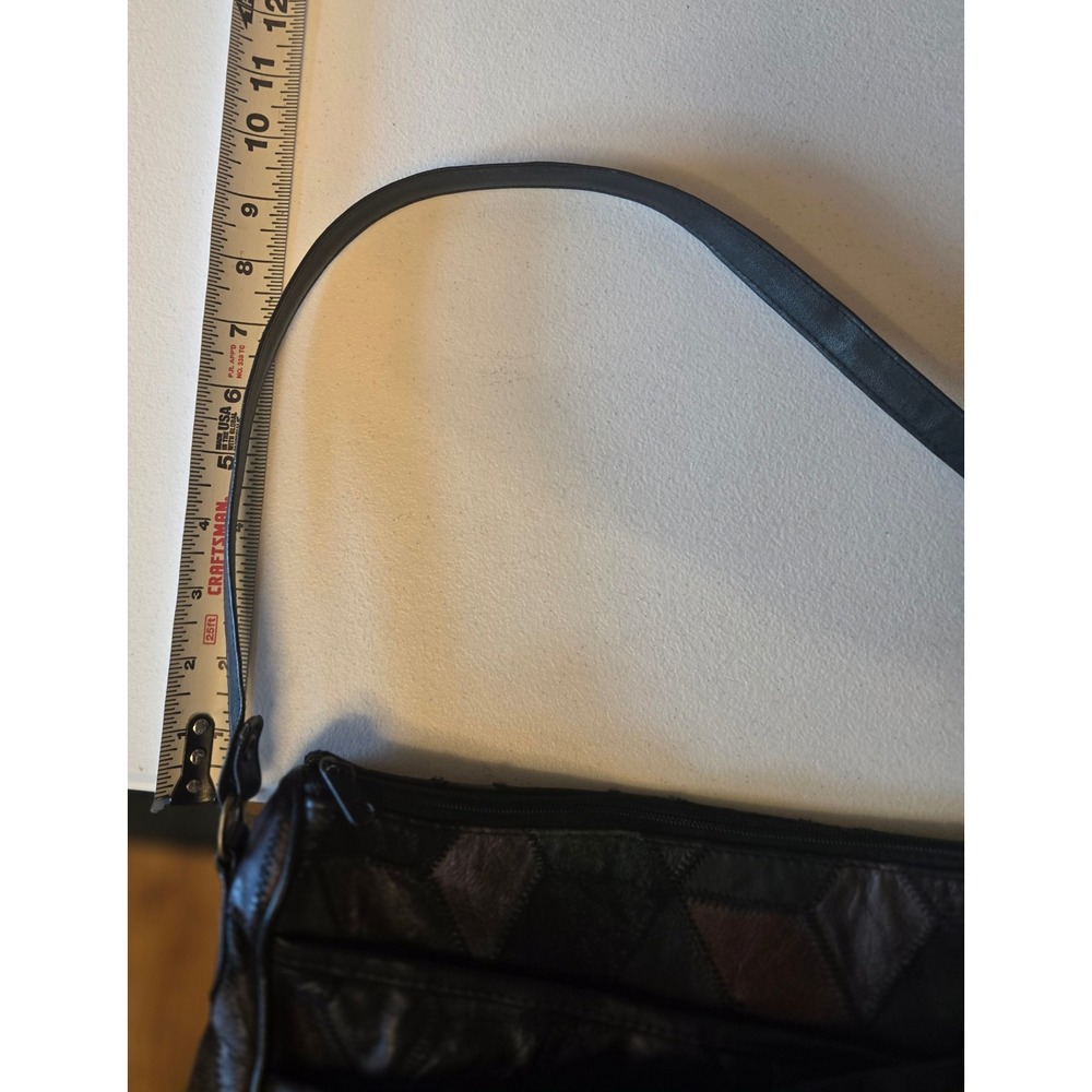 Vintage Patchwork Leather Shoulder Bag Black Multicolor Geometric Purse - Picture 8 of 8